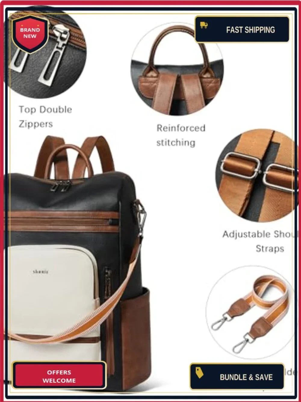 Vegan Leather Laptop Backpack Women 15.6 inch Work Travel Business College